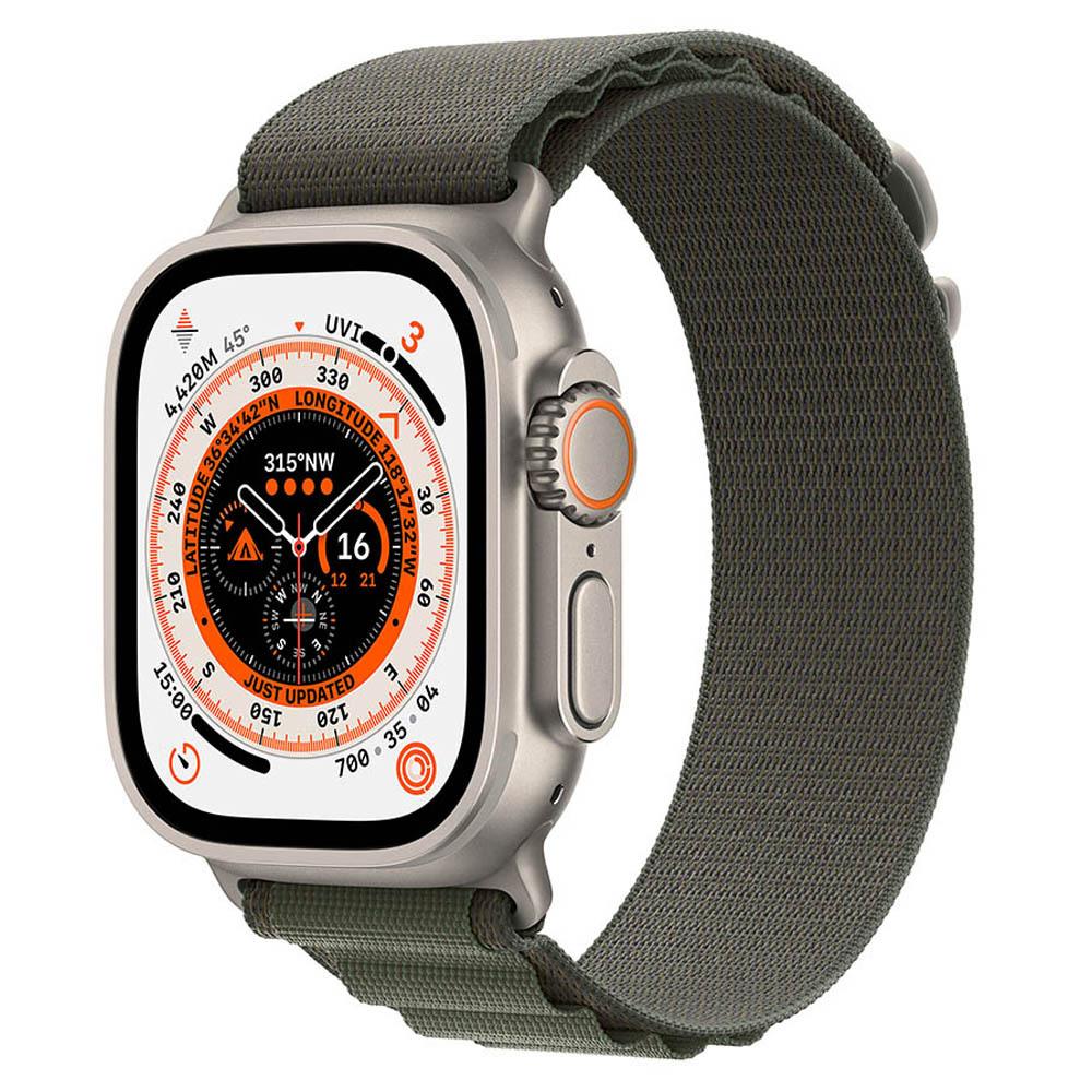 Apple Watch Ultra GPS Cellular, 49mm Titanium Case with Green Alpine Loop  -Large, Precision dual-frequency GNSS: GPS, GNSS, Galileo, BeiDou,