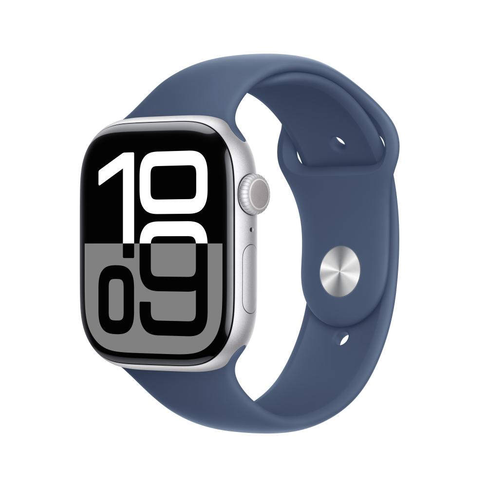 Apple Watch Series 10 GPS + Cellular 46 mm Silver Aluminium Case with Denim  Sport Band - M/L