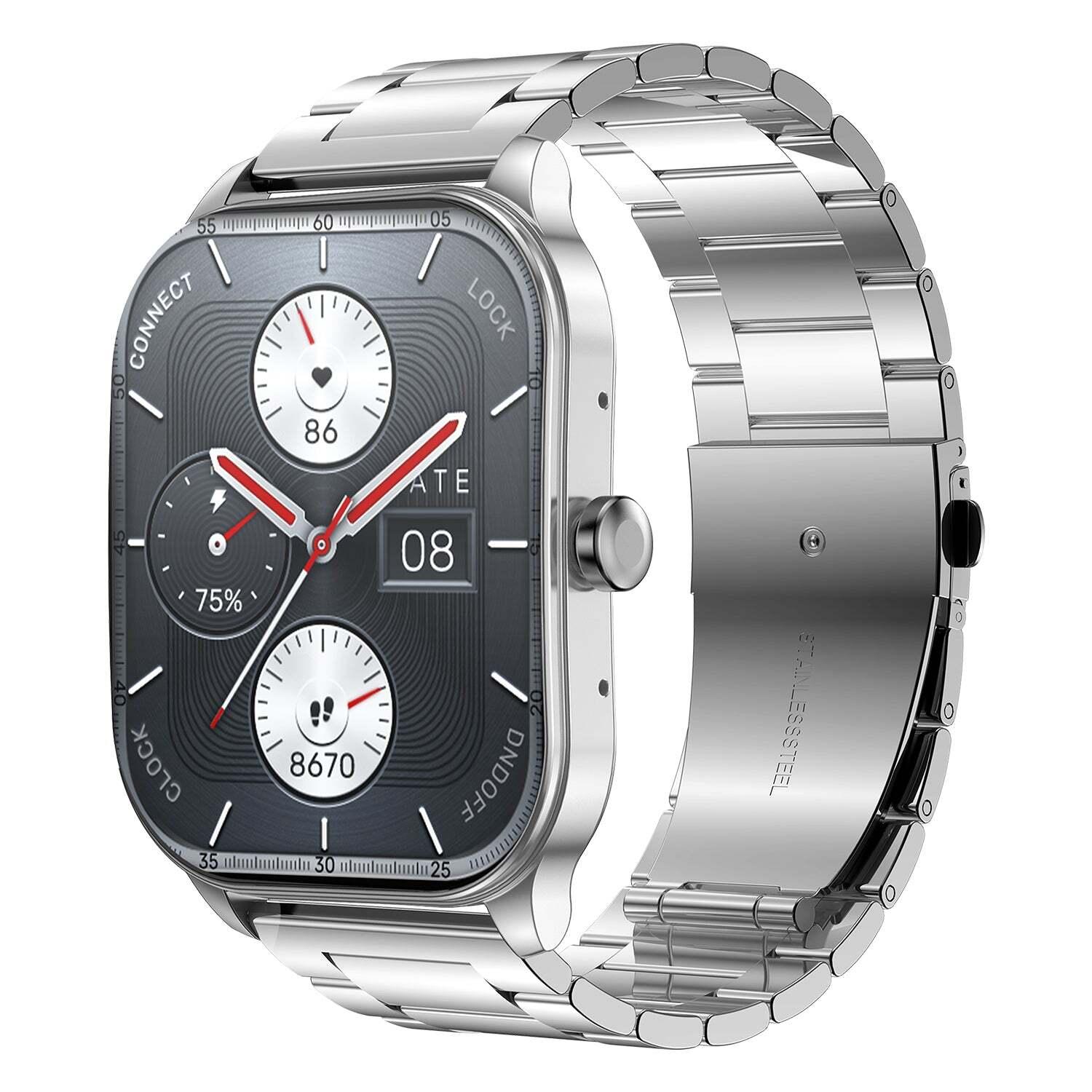 Amazfit Pop 3S Smartwatch, 4.97 cm (1.96 inch) Ultra-Large AMOLED Display, Bluetooth Calling, Upto 12 Days Battery, 24H SpO2, Heart Rate & Stress Monitor, AI Voice Assistant, Metallic Design (Metallic Silver)