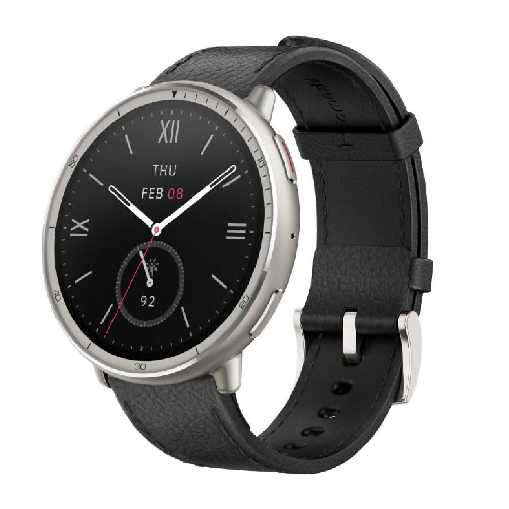 Amazfit Active 2 Premium 44 mm Smart Watch, 10 day Battery, Sapphire Glass Display, Free Silicon Strap, Built in GPS, 5 ATM, iOS & Android, 2000 Nits, 160+ Sports Mode, Black Leather