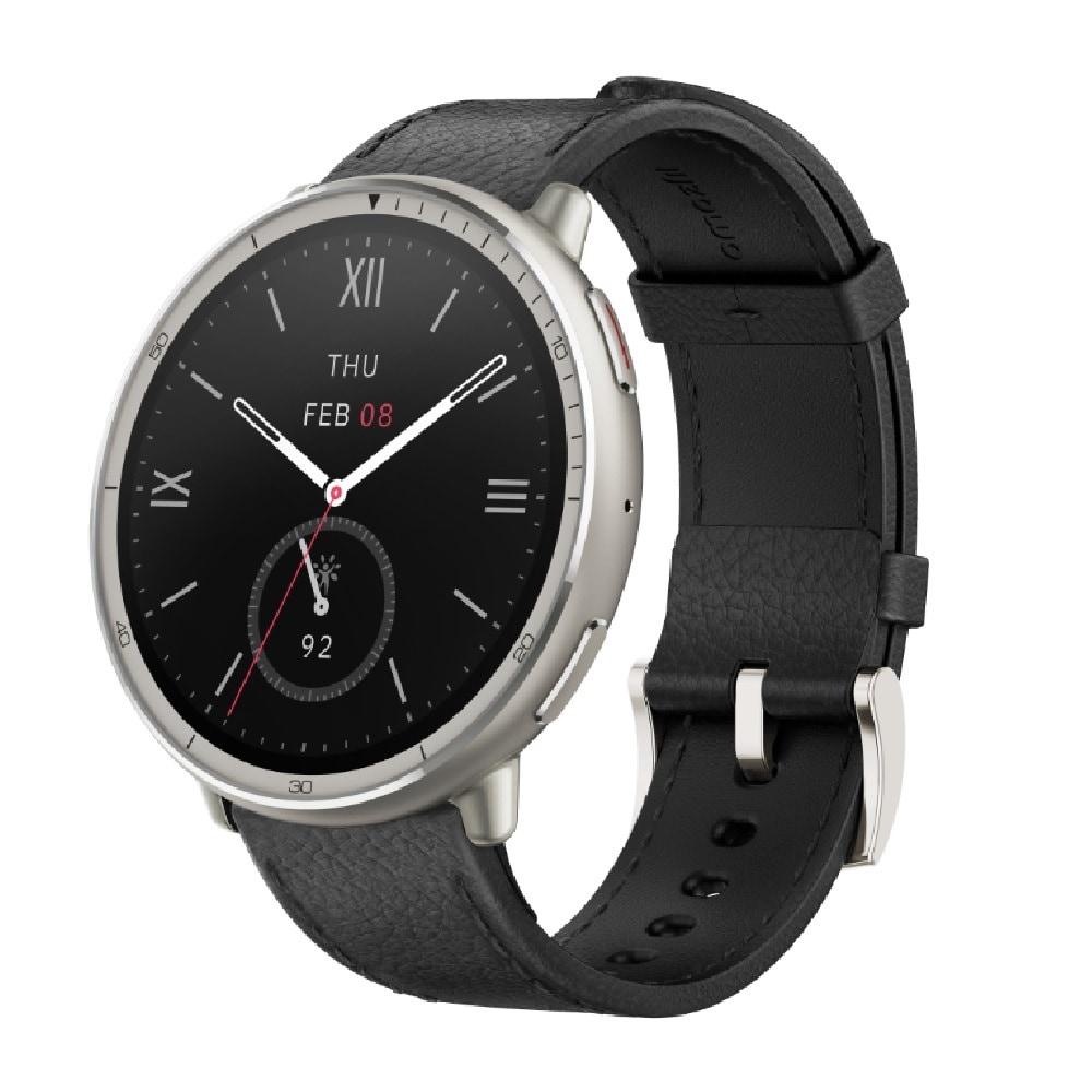 Amazfit Active 2 Premium 44 mm Smart Watch, 10 day Battery, Sapphire Glass Display, Free Silicon Strap, Built in GPS, 5 ATM, iOS & Android, 2000 Nits, 160+ Sports Mode, Black Leather