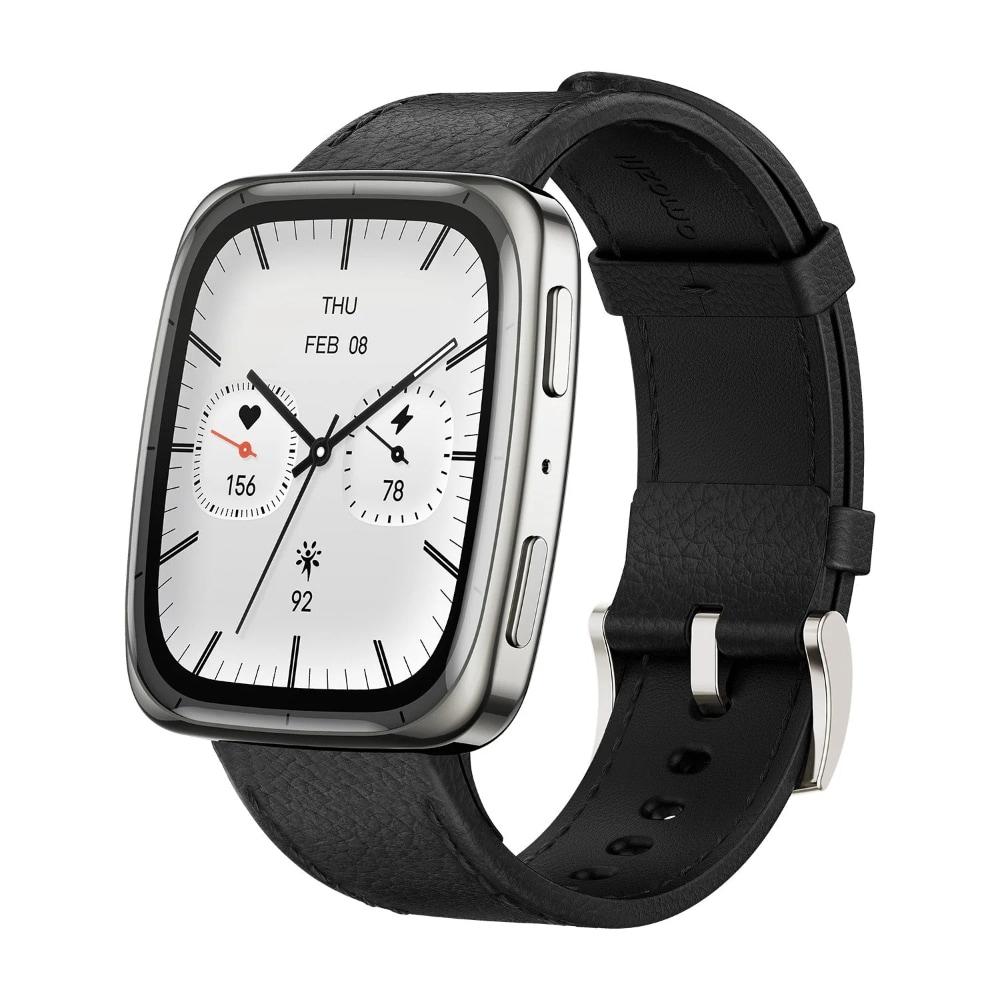 Amazfit Active 2 Square (Smartchoice), 2000 Nits Bright AMOLED Display, 10 Day Battery, Built in GPS, 5 ATM Water Resistant, Android & iPhone, Accurate Readings, BT Call, Sleep Monitor, Black Leather