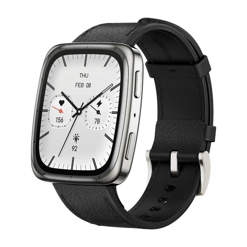 Amazfit Active 2 Square (Smartchoice), 2000 Nits Bright AMOLED Display, 10 Day Battery, Built in GPS, 5 ATM Water Resistant, Android & iPhone, Accurate Readings, BT Call, Sleep Monitor, Black Leather