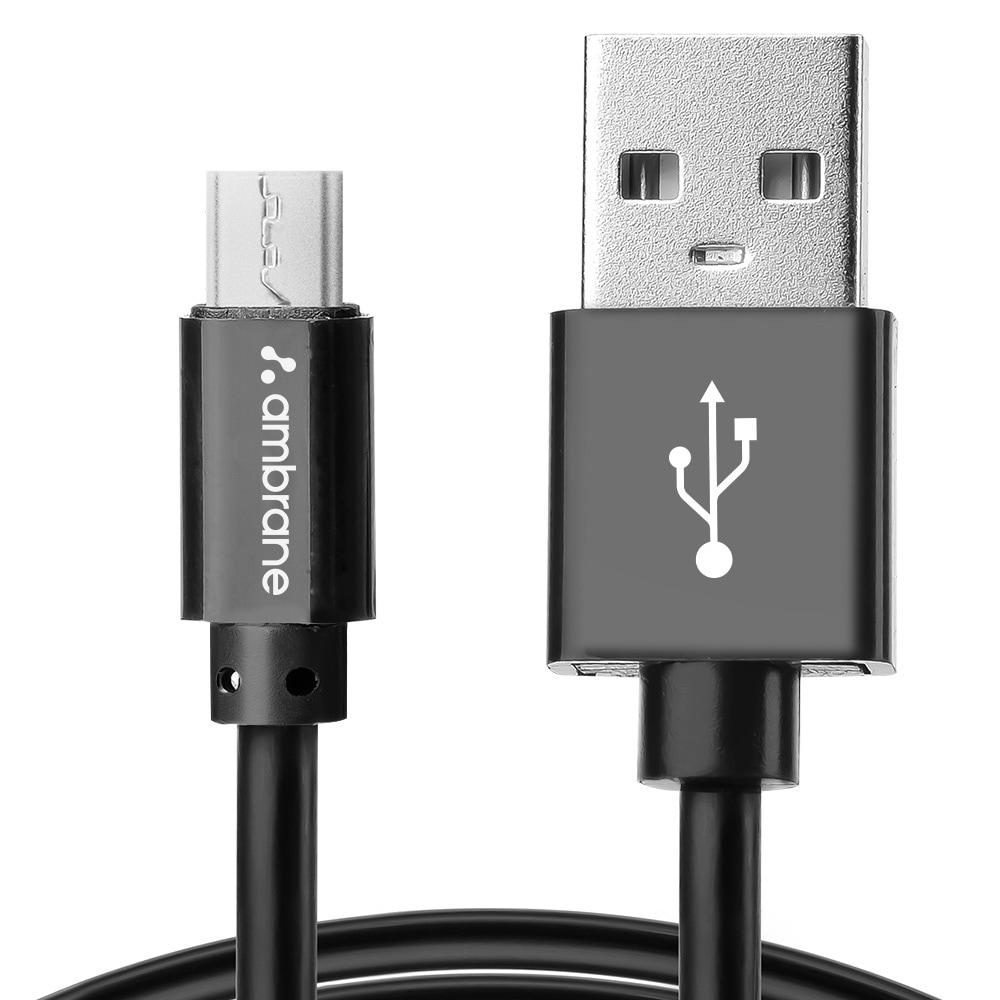 Ambrane ACM-R1A2 100 cm (1 m) Micro USB Cable, 2.4 A Boosted Speed, Ultra fast charging and data transfer, Tangle free & Convenient, Black