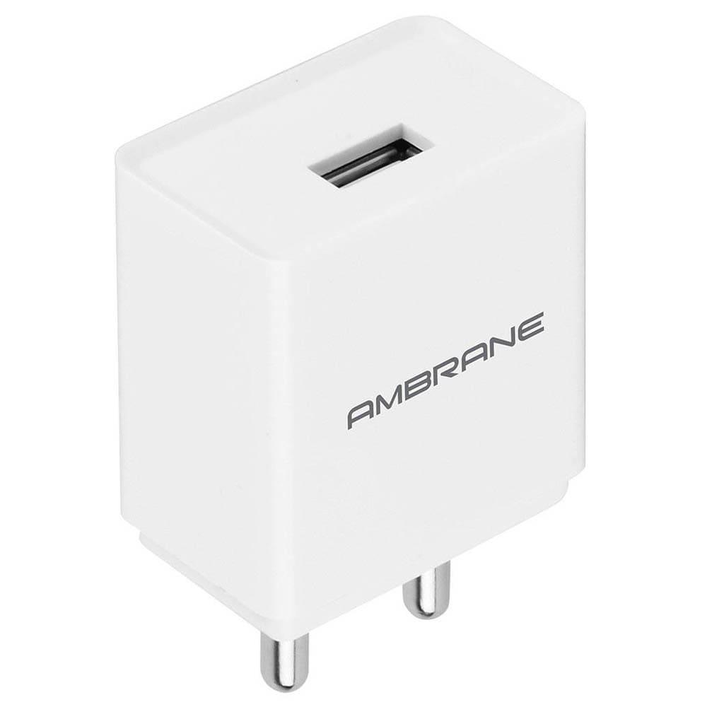 Ambrane Wall Charger, 10.5 W, Multilayers Chipset Protection, BIS Certified, Compatibility with Android & Other USB Enabled Devices, White RAAP X-10