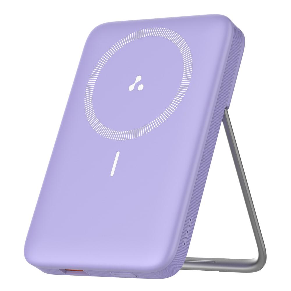 Ambrane AeroSync 10000 mAh Power Bank 11 with stand, 22.5 W Wired and 15W Wireless Fast Charging, Dual Wired Output 1 USB & 1 Type C, MagSafe Compatible, LED Indicators, Cable Included, Purple