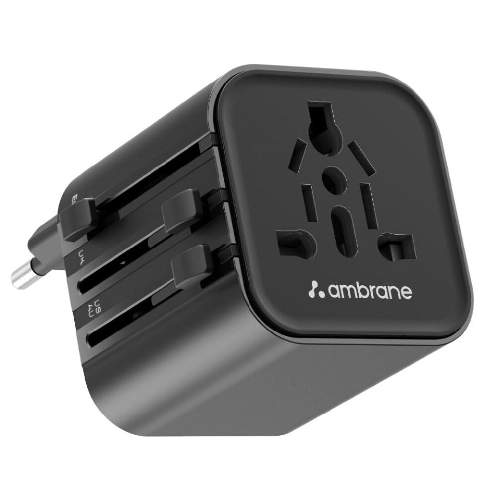 Ambrane 9-Hole Universal Travel Adapter, Black, ATA-03