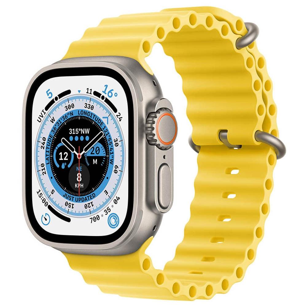 Apple Watch Ultra GPS + Cellular, 49mm Titanium Case with Yellow Ocean Band, Precision dual-frequency GNSS- GPS, GNSS, Galileo, BeiDou, 86-decibel Siren to attract attention, Altimeter, Accelerometer, Optical Heart Sensor, Gyroscope