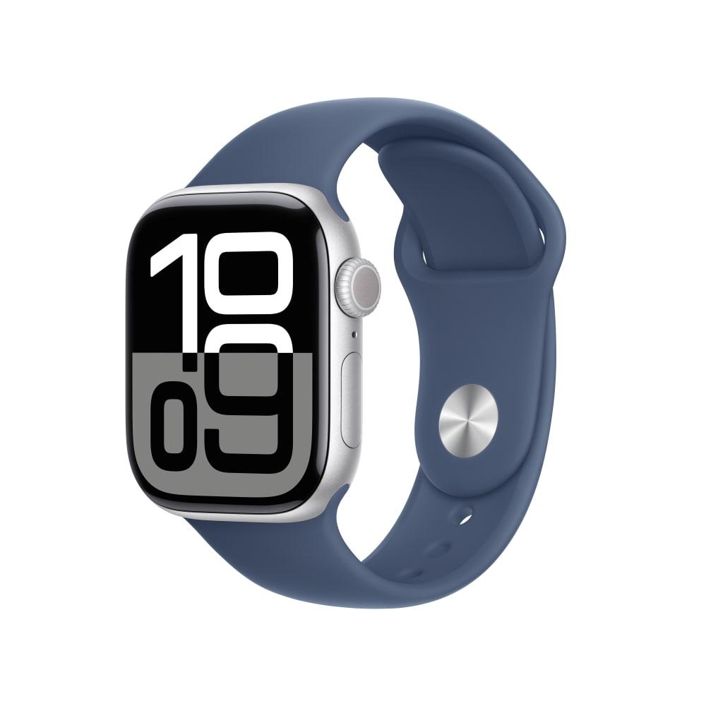 Apple Watch Series 10 GPS + Cellular 42 mm Silver Aluminium Case with Denim Sport Band - S/M