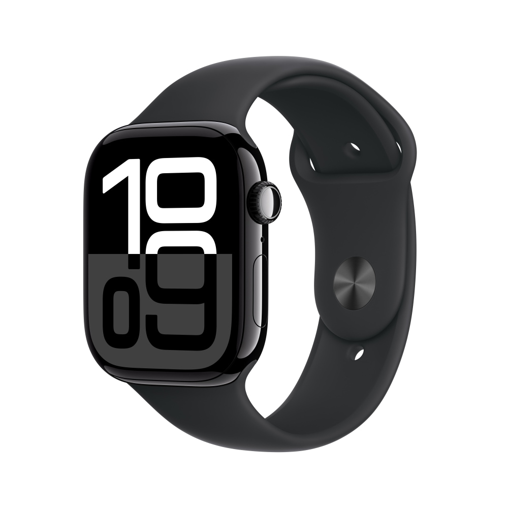Apple Watch Series 10 GPS + Cellular 46 mm Jet Black Aluminium Case with Black Sport Band - S/M