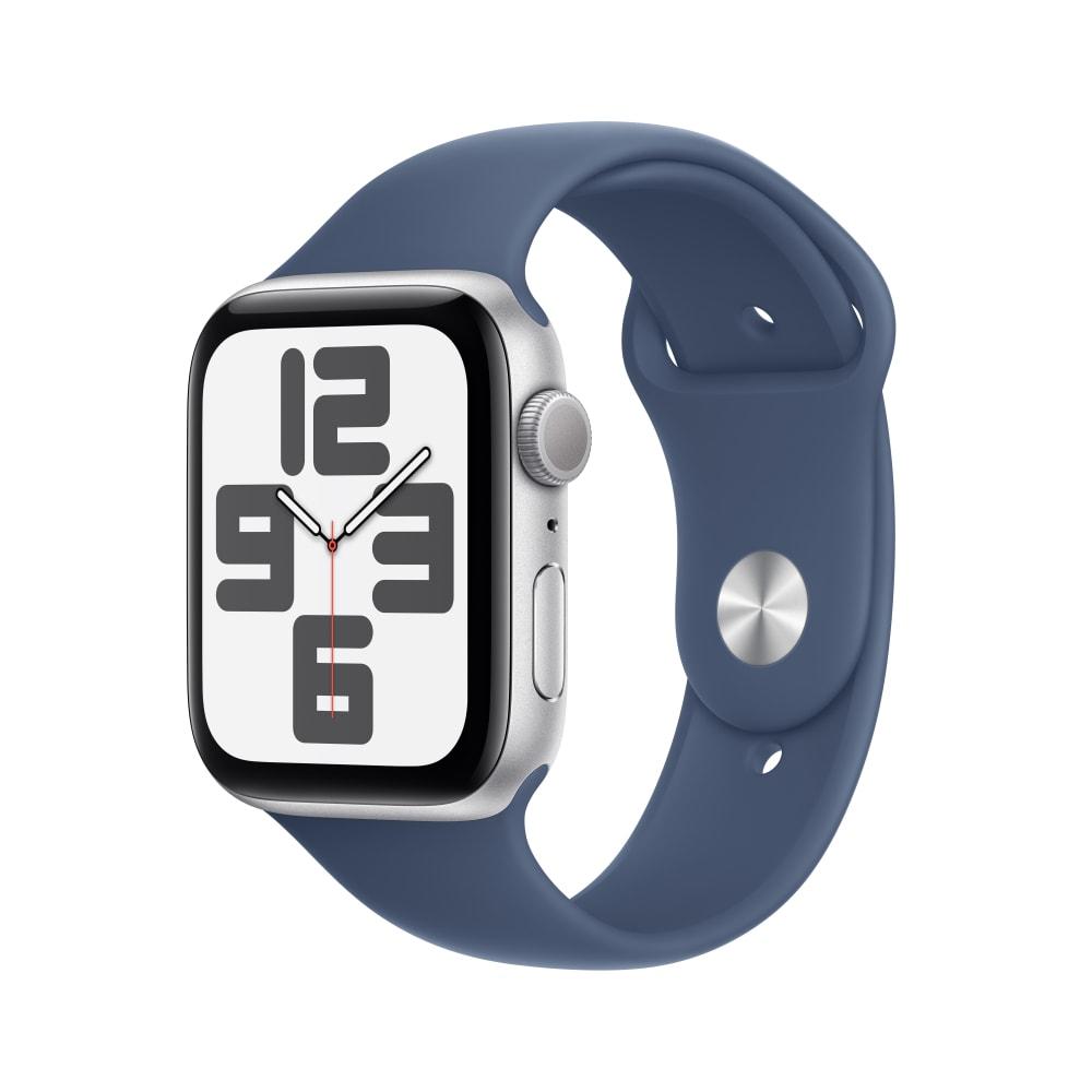 Apple Watch SE GPS 44 mm Silver Aluminium Case with Denim Sport Band - S/M