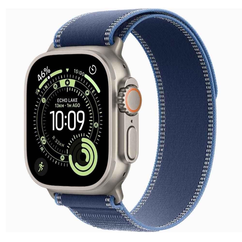 Apple Watch Ultra 3 GPS + Cellular 49 mm Natural Titanium Case with Blue/Bright Blue Trail Loop - S/M