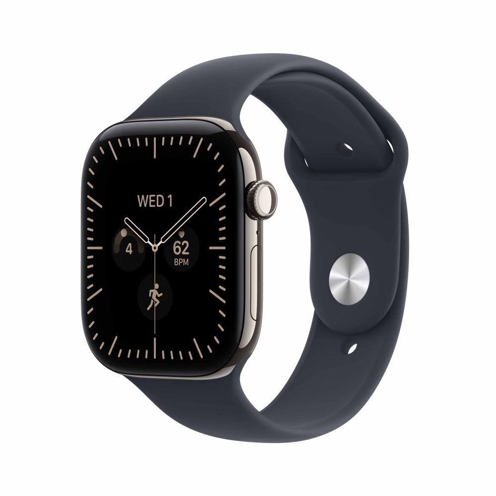 Apple Watch Series 12 GPS + Cellular 46 mm Natural Titanium Case with Navy Blue Sport Band - M/L