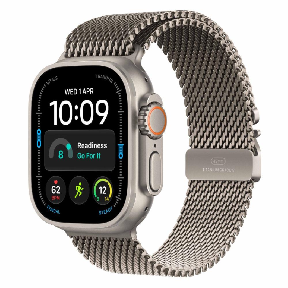 Apple Watch Ultra 4 GPS + Cellular 49 mm Natural Titanium Case with Natural Titanium Milanese Loop - Medium