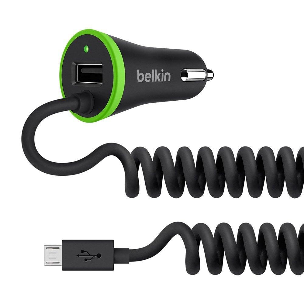 Belkin F8M890BT04-BLK 17 Watts Mobile Car Charger with Coiled Micro USB Cable