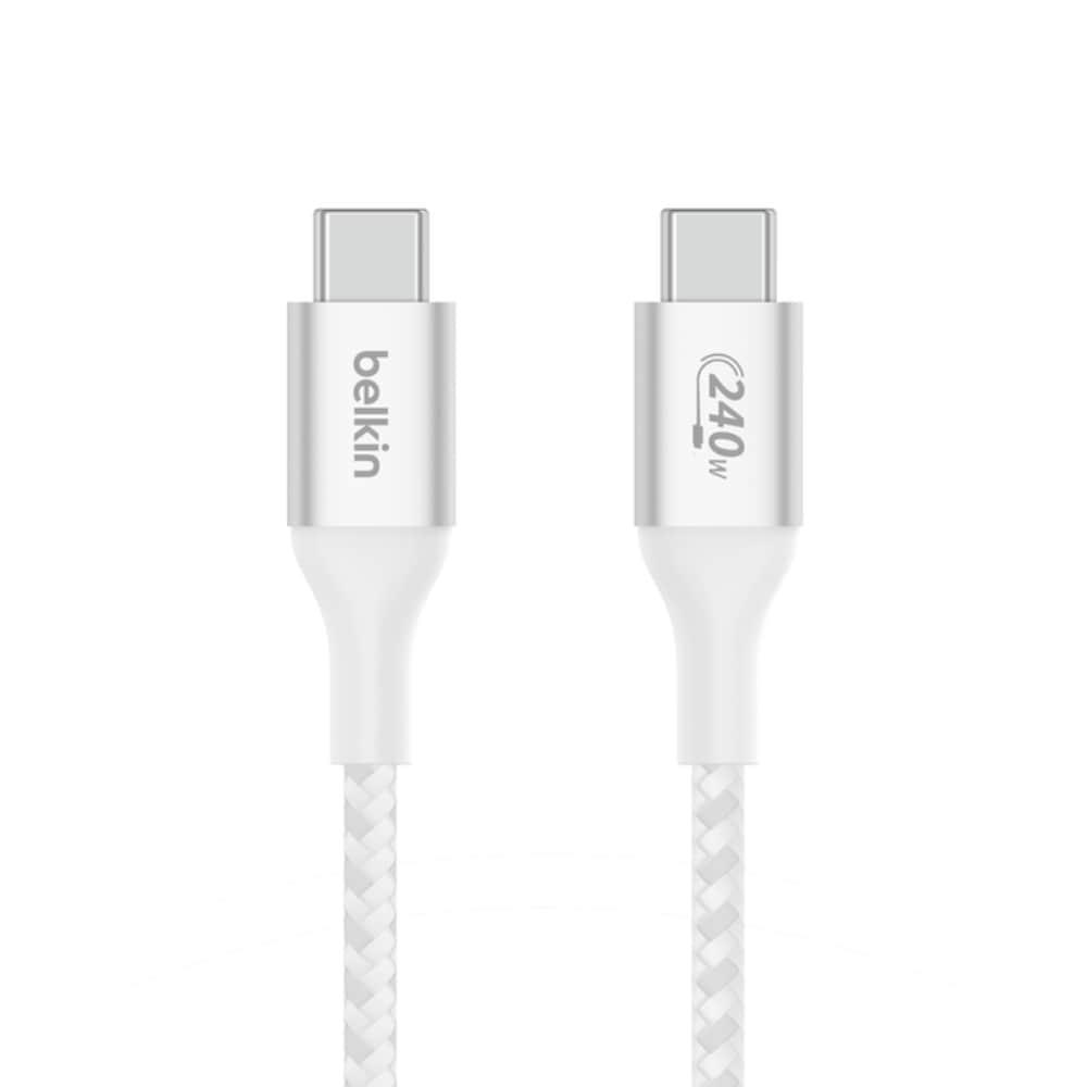 Belkin USB-C to USB-C Braided cable, 100 cm (1 m) Length, 240 W PD, Fast Charge and Sync, Over Temperature Protection, Double Braided Nylon cable, 30000+ Bends Lifespan, Compatible with Phones, Laptops and Tablets, White