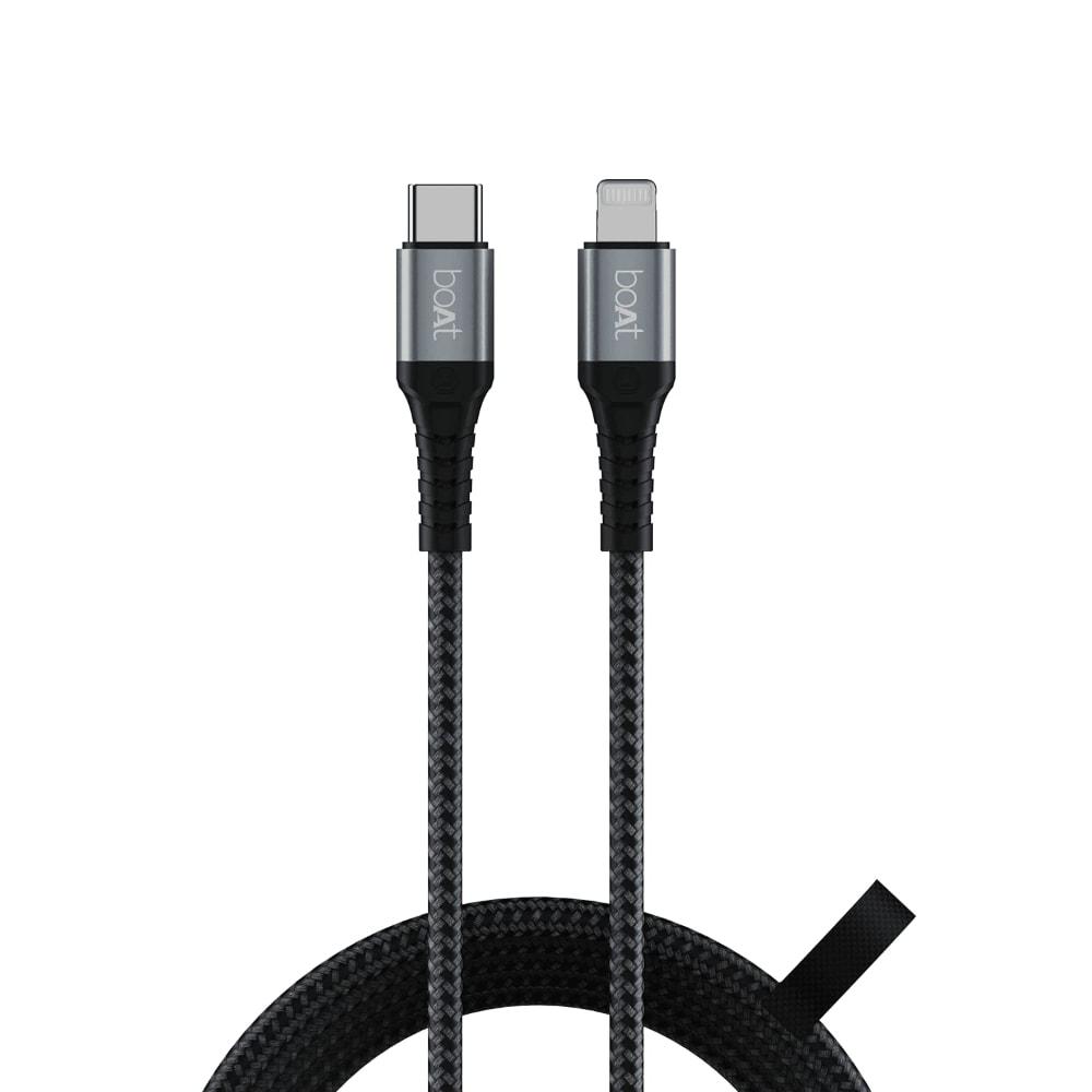 boAt LTG 650 Type C Lightning Cable, 3A Fast Charging, 480 MBps Data Sync, 150 cm (1.5 m) Length, Apple MFi Certified Cable, 10000+ Bends Lifespan, Compatible with Apple Devices, Tangle-free with Velcro Cable Organiser, Latest Apple C94 Connector, Black