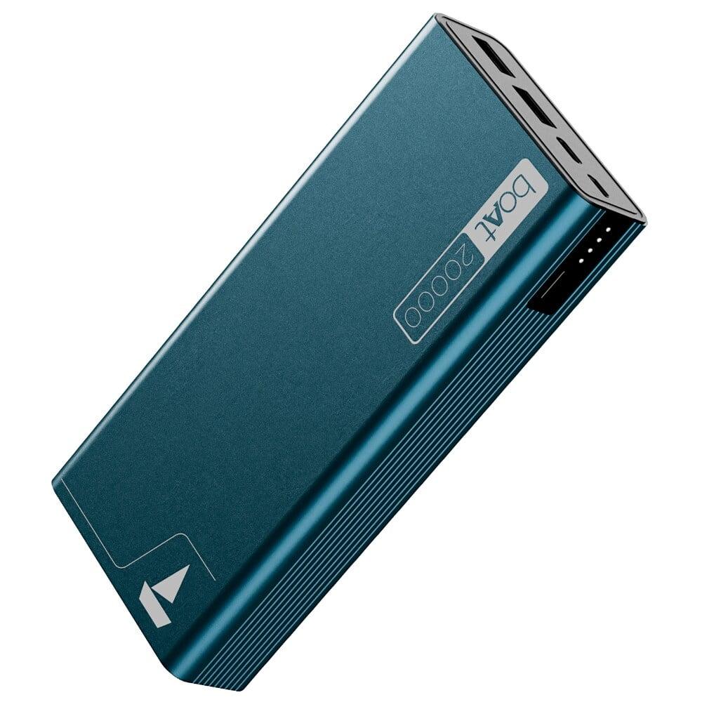 boAt EnergyShroom 20000 mAh Power Bank, 2 way 22.5 Watt Fast Charging, Quick Charge 3.0, High Temperature and Scratch Resistant, 12-Layer Smart IC Protection, 1 Type-C Two Way Port, 1 Micro USB Input Port, 2 USB-A Output Ports, LED Indicators, Steel Blue