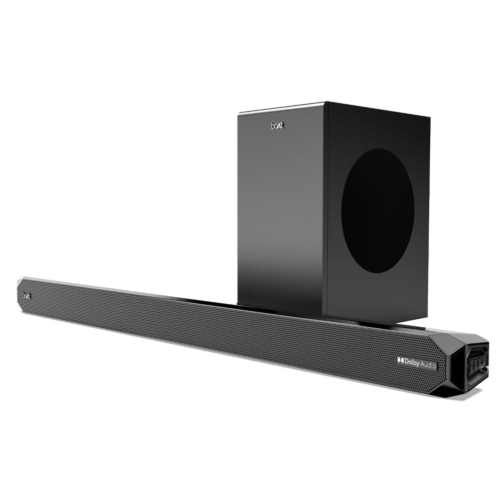 boAt Aavante Bar A2060 Dolby Soundbar with 160 Watts RMS boAt Signature Sound, 2.1 Channel Audio with Wired Subwoofer, Dolby Audio, Multi Connectivity : Bluetooth v5.3, AUX, USB & HDMI and Master Remote Control (Premium Black)