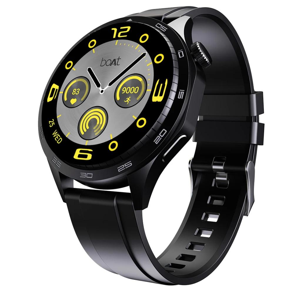 boAt Enigma Radiant Smart Watch 3.63 cm (1.43 inch) Large HD Display, Luxurious Metal Body Design with Functional Crown, Seamless Bluetooth Calling, Health & Wellness Tracking, 200+ Cloud Watch Faces (Active Black)