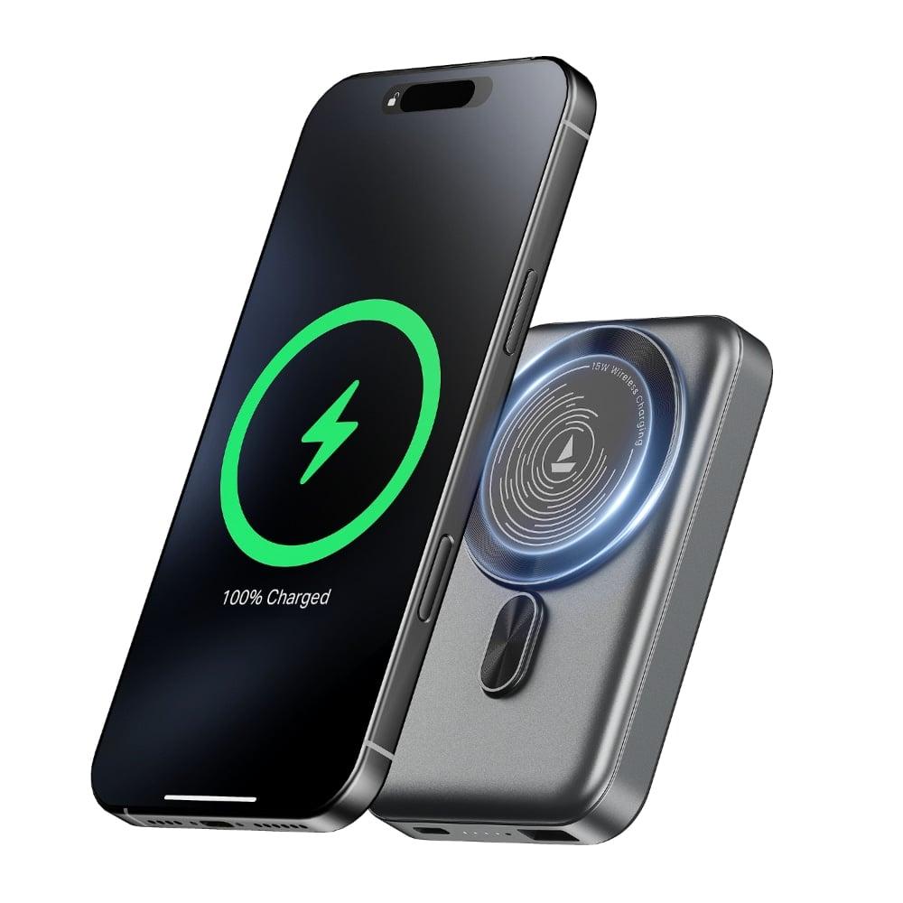 boAt EnergyShroom PB331 MagnaCharge, 10000 mAh Power Bank, 22.5 Wired Charging & 15 W Wireless Charging, Dual Port Type A & C, Fast Charging, 12 Layer Smart IC Protection, Ash Black