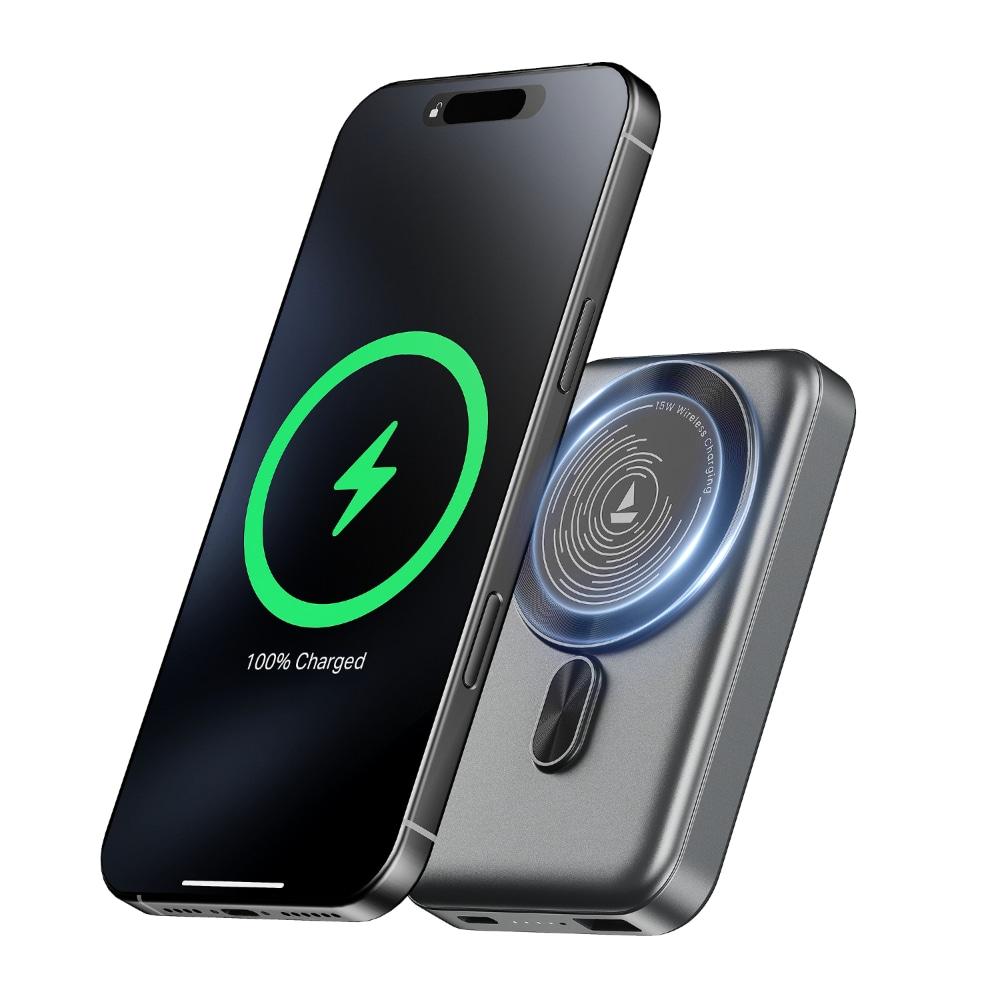 boAt EnergyShroom PB331 MagnaCharge, 10000 mAh Power Bank, 22.5 Wired Charging & 15 W Wireless Charging, Dual Port Type A & C, Fast Charging, 12 Layer Smart IC Protection, Ash Black