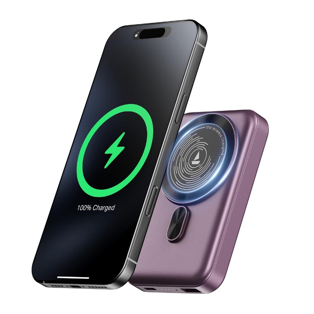 boAt EnergyShroom PB331 MagnaCharge, 10000 mAh Power Bank, 22.5 Wired Charging & 15 W Wireless Charging, Dual Port Type A & C, Fast Charging, 12 Layer Smart IC Protection, Purple