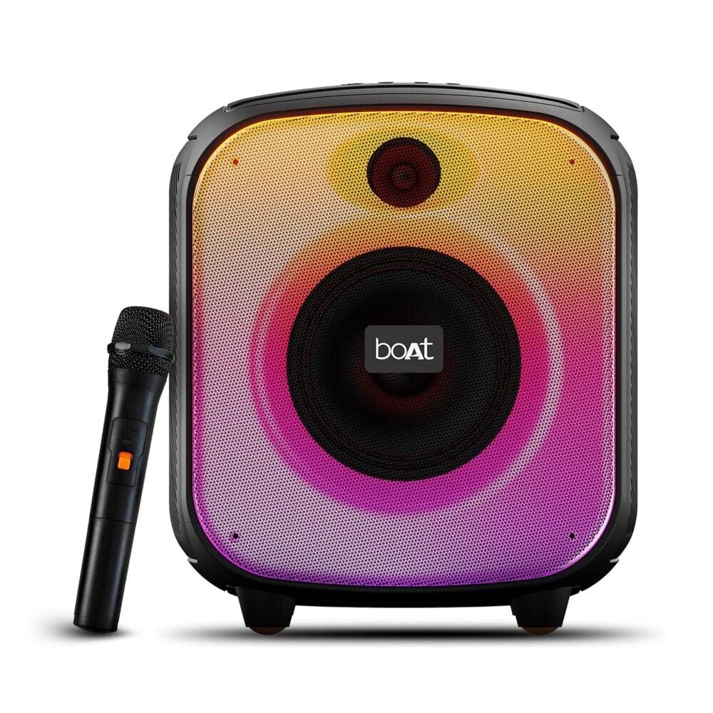 boAt PartyPal 63 Pro Bluetooth Speaker with 30 W Signature Sound, Karaoke with Mic, Customizable RGB LEDs, Wireless Mic, Upto 8 hrs Playback, BT v5.3, TWS Mode, Bass Boost, AUX & Port (Midnight Black)