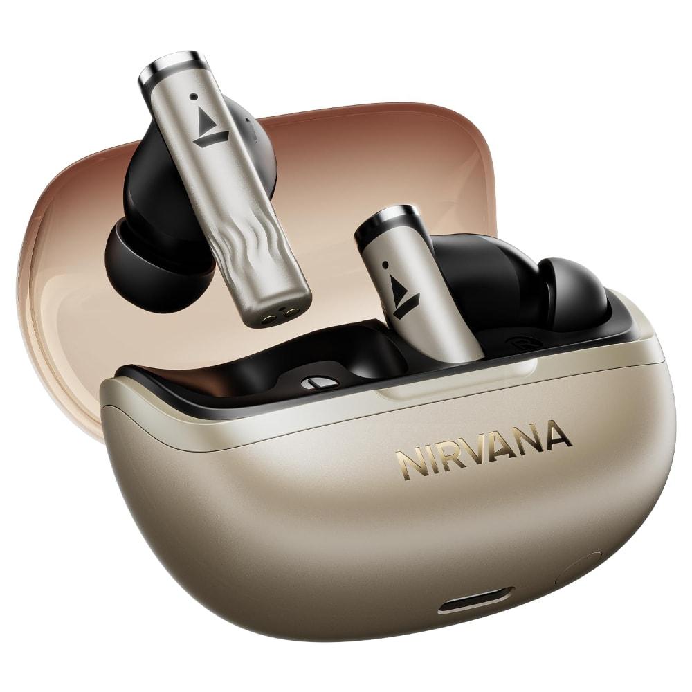 boAt Nirvana Zenith Pro TWS Ear Buds with 50 dB Hybrid Adaptive ANC, Spatial Audio, Hi-Res Audio LDAC, 6 Mics AI-ENx, 80 Hrs Battery (Platinum Gold)