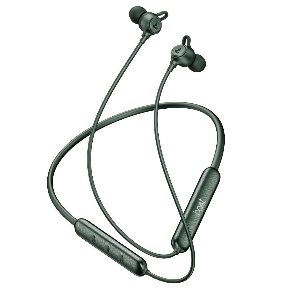 boAt Rockerz Bold Neckband, ENx Technology, 30 Hours Battery, 10 mm Signature Sound Drivers, BEAST 60 ms Low Latency, Bluetooth v5.3, Dual Pairing & IPX5 Resistance, Fern Green