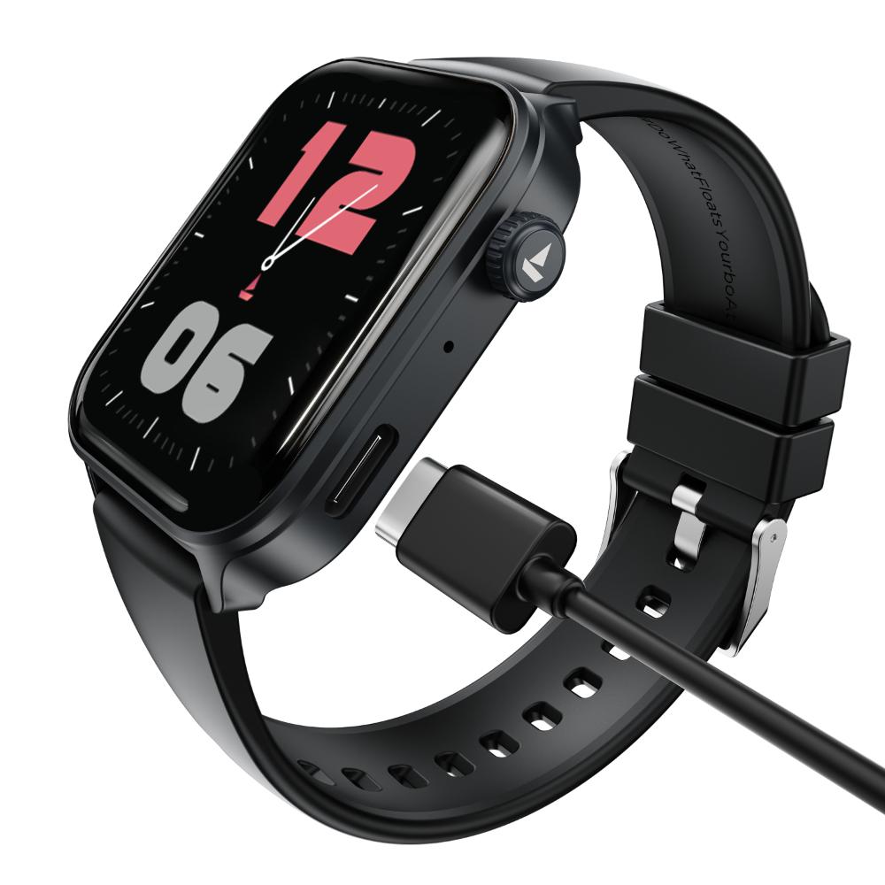 boAt Storm Call 4 India's first Smartwatch with Type-C Charging, 1.96 inch (4.97 cm) HD Display, Functional Crown, BT Calling, Sports Modes, Heart Rate, SpO2, Sleep & Stress Tracking, SOS, IP68 (Active Black)