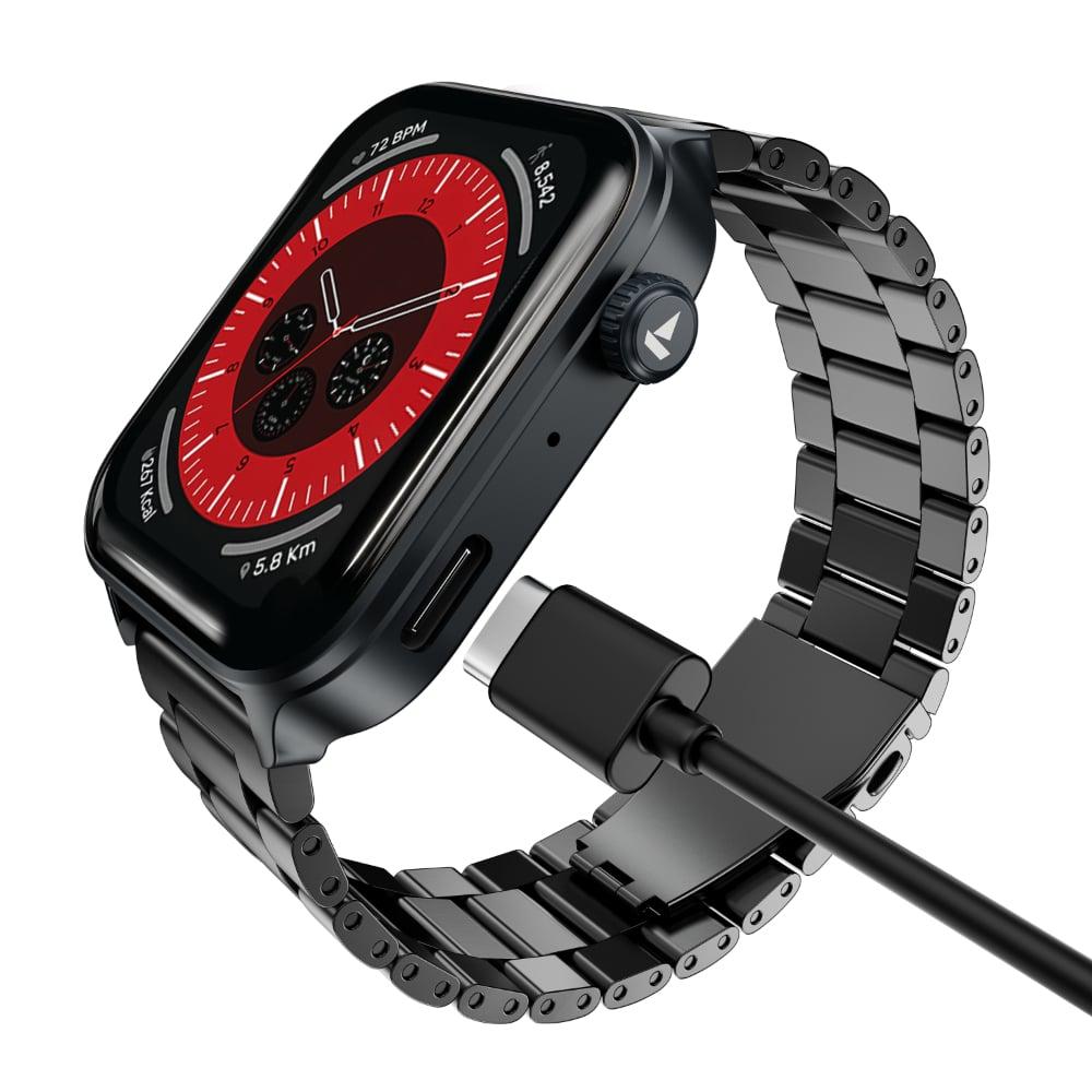boAt Storm Call 4 India's first Smartwatch with Type-C Charging, 1.96 inch (4.97 cm) HD Display, Functional Crown, BT Calling, Sports Modes, Heart Rate, SpO2, Sleep & Stress Tracking, SOS, IP68 (Steel Black)