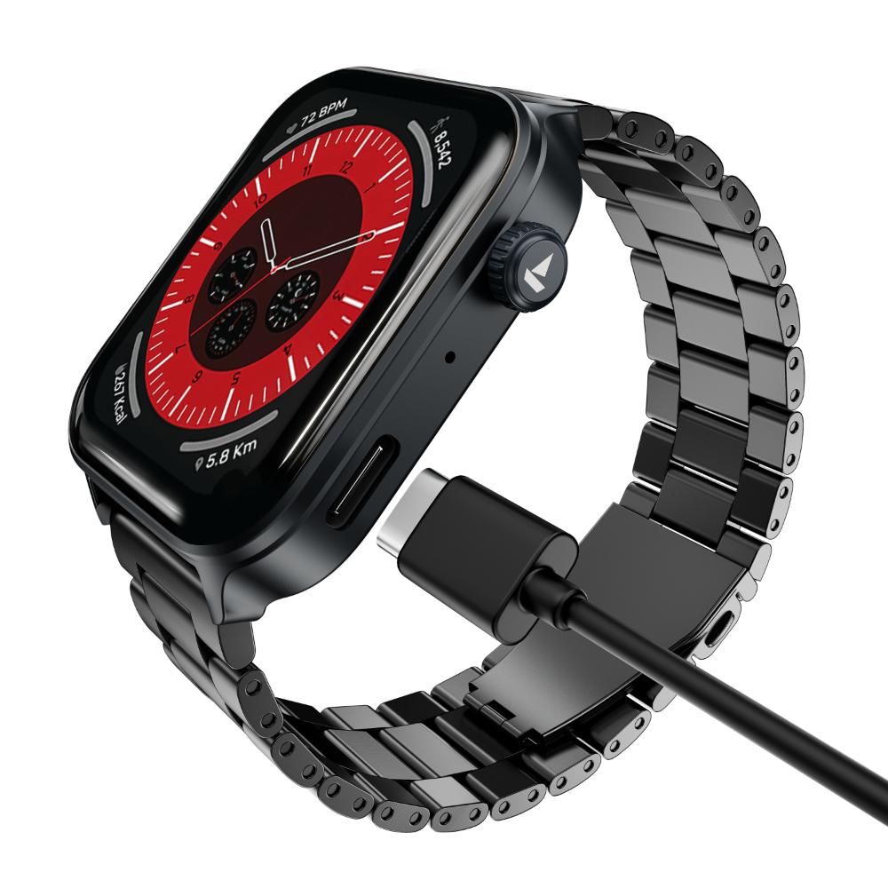 boAt Storm Call 4 India's first Smartwatch with Type-C Charging, 1.96 inch (4.97 cm) HD Display, Functional Crown, BT Calling, Sports Modes, Heart Rate, SpO2, Sleep & Stress Tracking, SOS, IP68 (Steel Black)