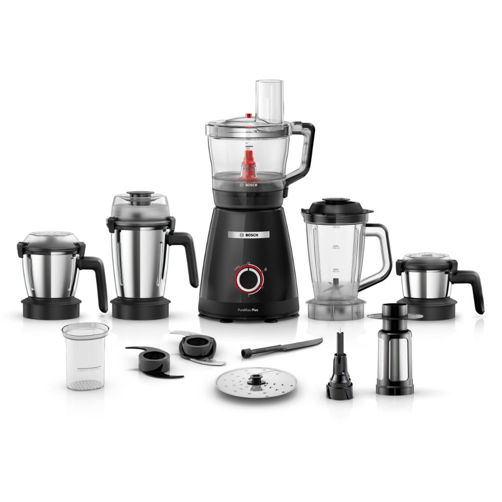 Bosch PureMixx Plus Mixer Grinder + Food Processor 800W, 5 Jar, Black