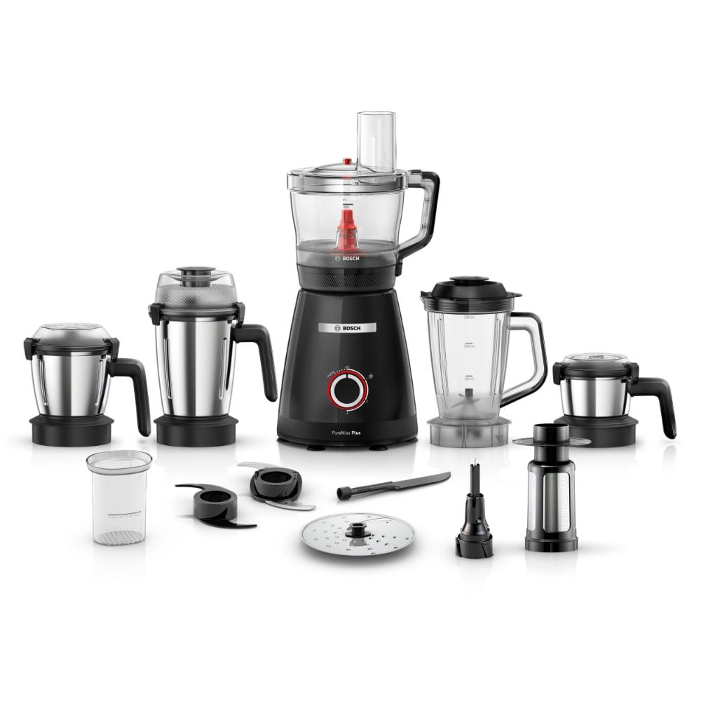 Bosch PureMixx Plus Mixer Grinder + Food Processor 800W, 5 Jar, Black