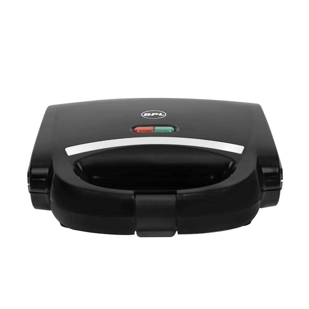 BPL 750W 2-Slice Triangle Sandwich Maker with Non-stick Coating Plate, Cool Touch Handle with Lock, Ready Function LED Indicator, 2 Years Warranty, Black