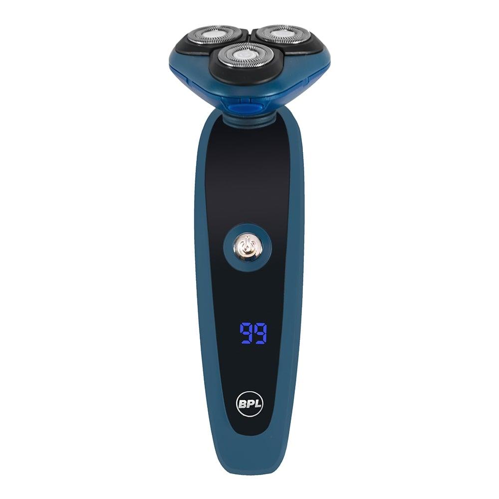 BPL 3-Blade Rotary Shaver for Wet & Dry Shave, Digital Battery Indicator, Fast Charging, up to 60mins of Cordless Usage, Water Resistant (IPX4), 2 Years Warranty, Navy Blue