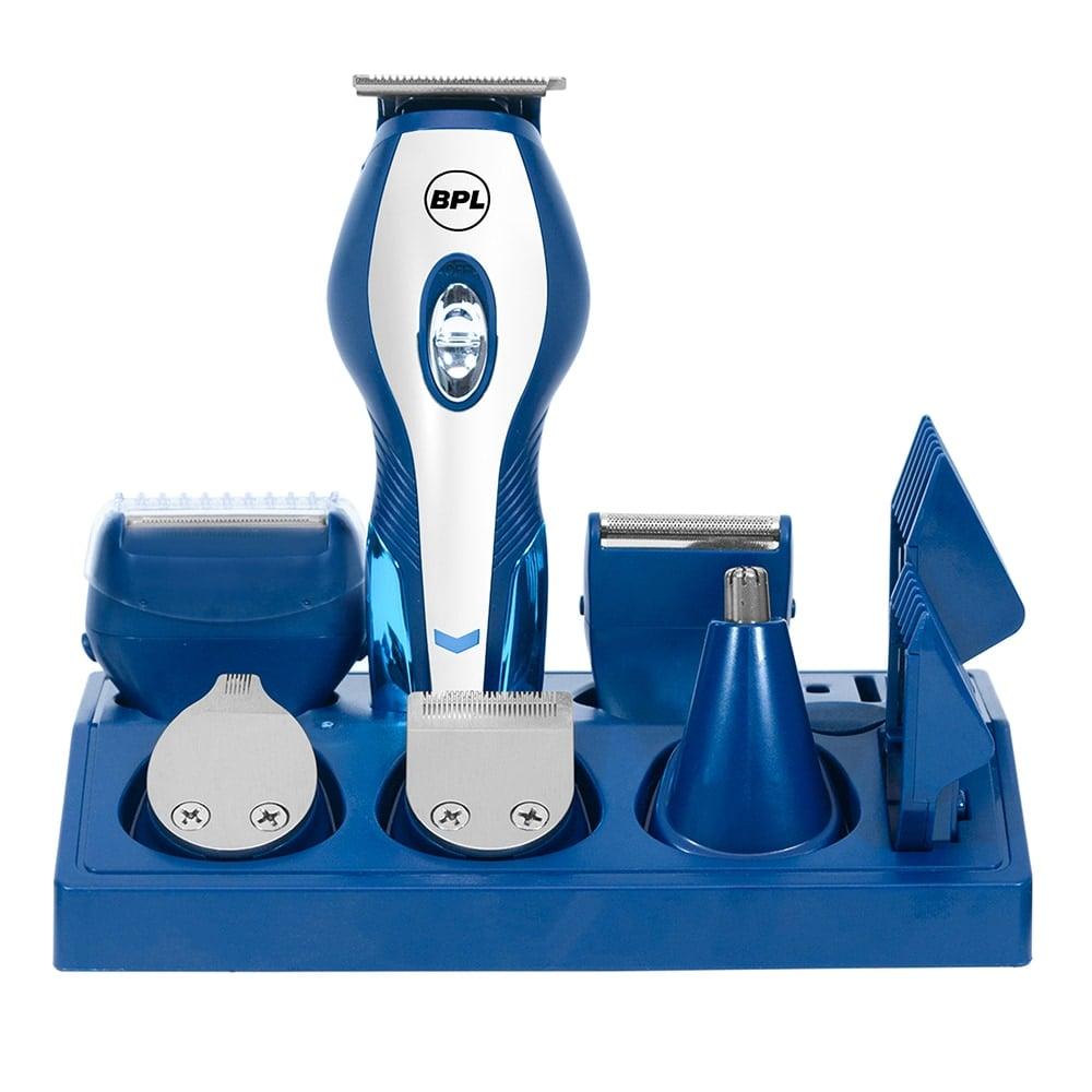 BPL Men's 12-in-1 Grooming Kit, Up to 90mins Cordless Usage, Fast Charging, Non-Scratching Teeth, 5 Heads with Trimming Range 0.2mm-20mm, Charging indicator, 2 Years Warranty, Navy Blue