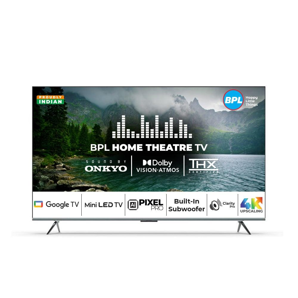 BPL 164 cm (65 inches), MiniLED 4K Ultra HD HOMETHEATRE GTV with Built-In Subwoofer, Sound by Onkyo, Dolby Vision/Atmos, Grey, 65MG540