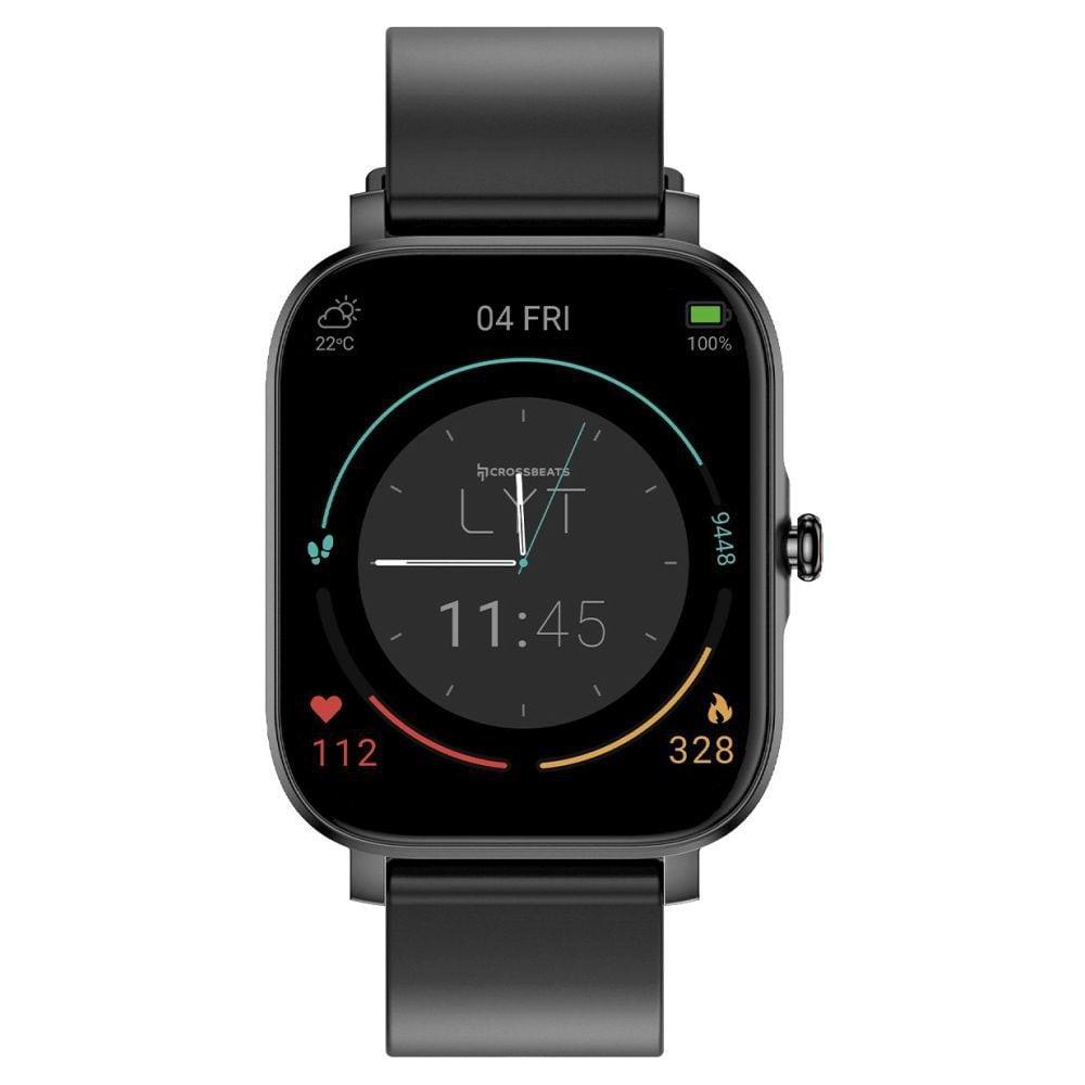 Crossbeats Ignite LYT SmartWatch,1.69 inch Full Touch Screen, 15-days battery, Bluetooth version: 5.0, 100+ Watch Faces, IP68 Water-resistant, Multisport Training, Real time HR monitoring, BLACK