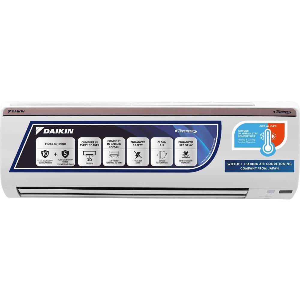 Daikin 1.5 Ton 3 Star FTHT50UV Inverter Split AC (3D Airflow, 100 percent Copper, Hepta Sense, PM2.5 Filter, White, 2023)