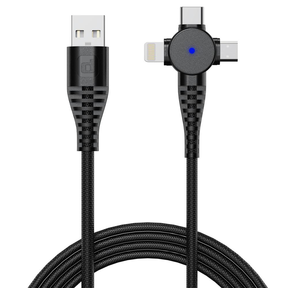 Dubstep Blaze Trinity 50 watts 100 cm (1 m) 3 in 1 USB Fast Charging USB Cable with Type C, Black