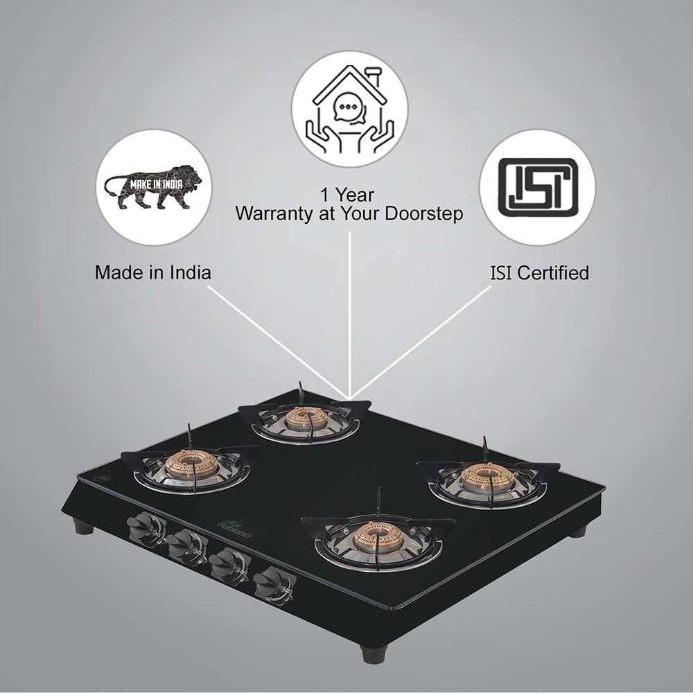 Buy Fabiano R400 4 Burner Glass Cooktop, Manual Ignition, Black at