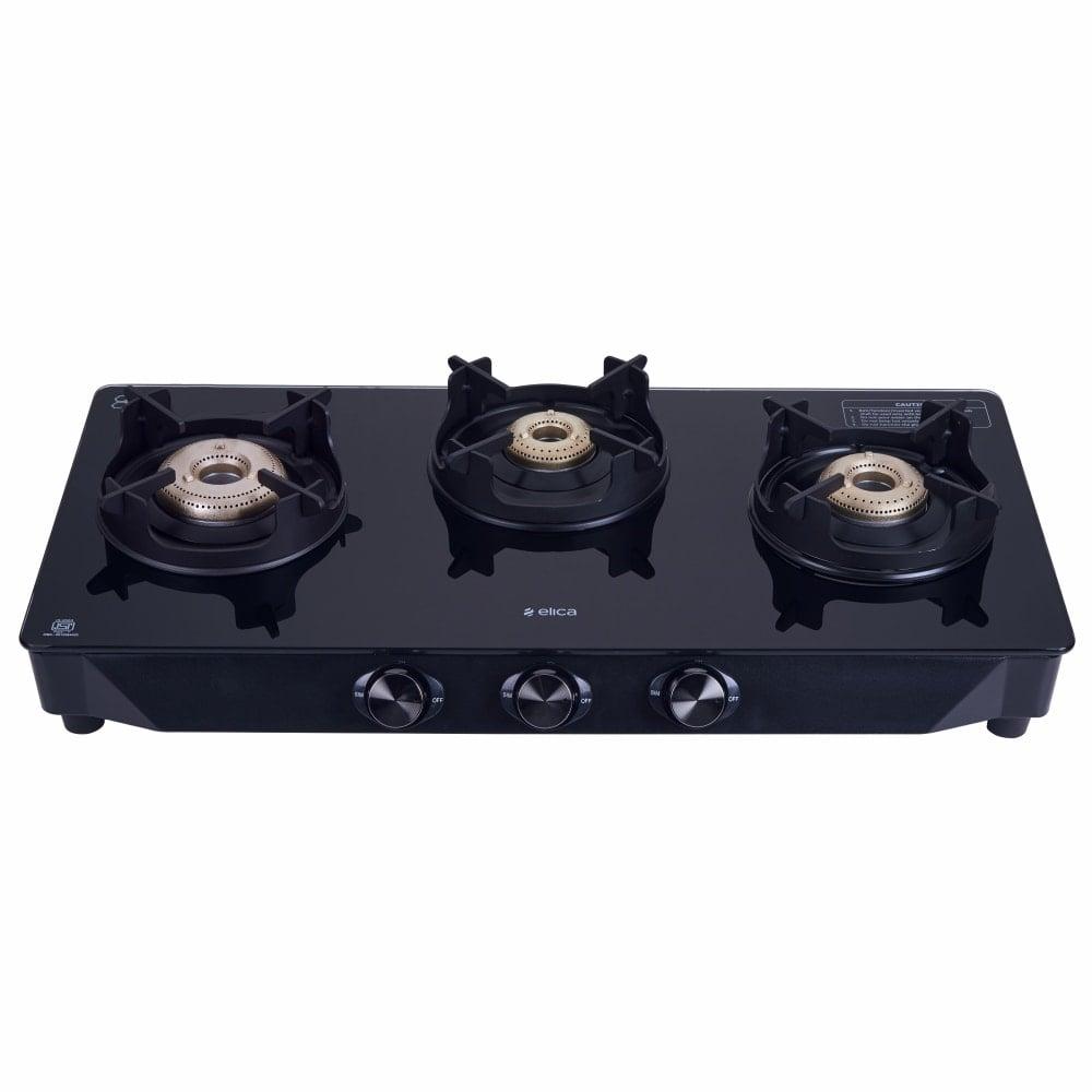 Elica Crest 370 J Nero 3 Burners Cooktop, Black