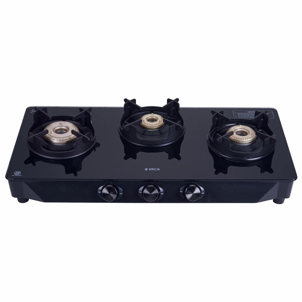 Elica Crest 370 J Nero 3 Burners Cooktop, Black
