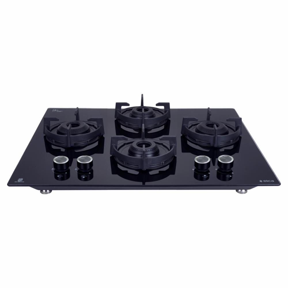 Elica Flexi 460 Lotus IND HD Brass 4 Burners Hob, Black Glass