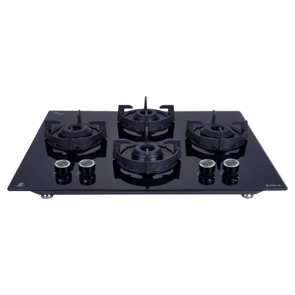 Elica Flexi 460 Lotus IND HD Brass 4 Burners Hob, Black Glass
