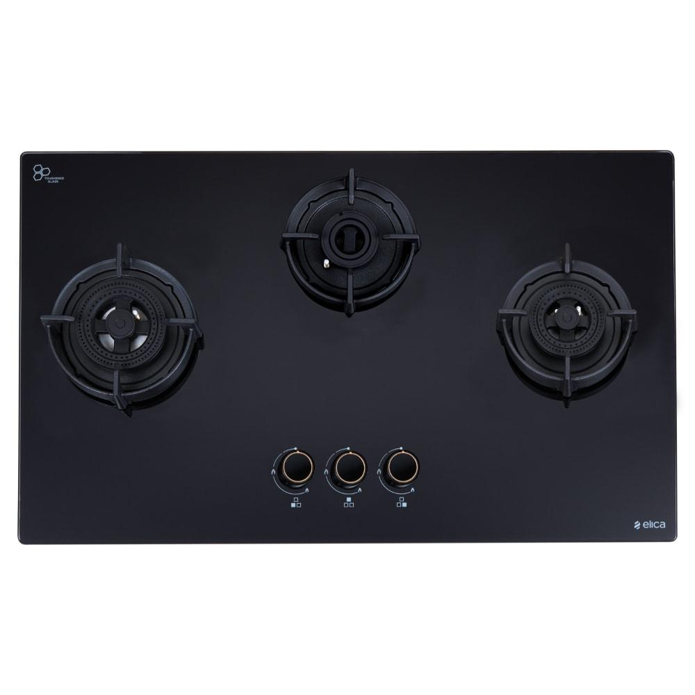 Elica Flexi DFS AB 3B 75 DX 3 Burners Hob, Black Glass