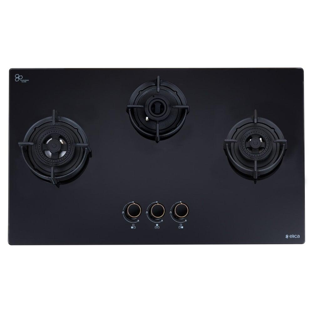 Elica Flexi DFS AB 3B 75 DX 3 Burners Hob, Black Glass