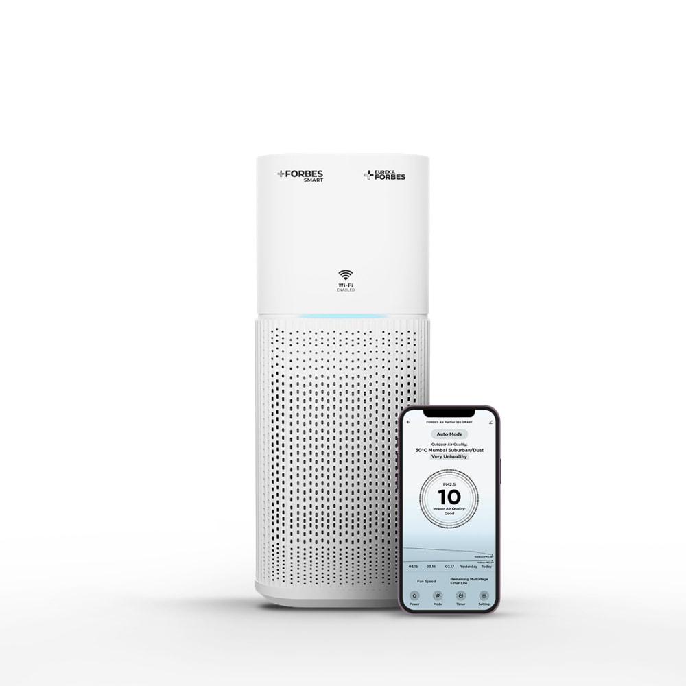 Eureka Forbes Smart Air Purifier 355, True HEPA H13 & Plasma Ion, Wi-Fi Enabled, 4-Stage Filtration with 360 degree Air Flow, Removes 99.97 percent PM2.5, Dust & Odour in 10 Mins, Covers up to 480 Sq.Ft (Ideal for Living Rooms)